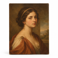 Vintage portrait painting of a woman in classical renaissance style with warm earthy tones